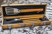 Load image into Gallery viewer, Personalized 3 Piece Bamboo BBQ Set with Case
